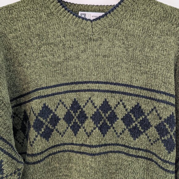 Vintage xg Xtremegear Men Green Long Sleeve Sweater Argyle Pattern Size X Large - Picture 2 of 10
